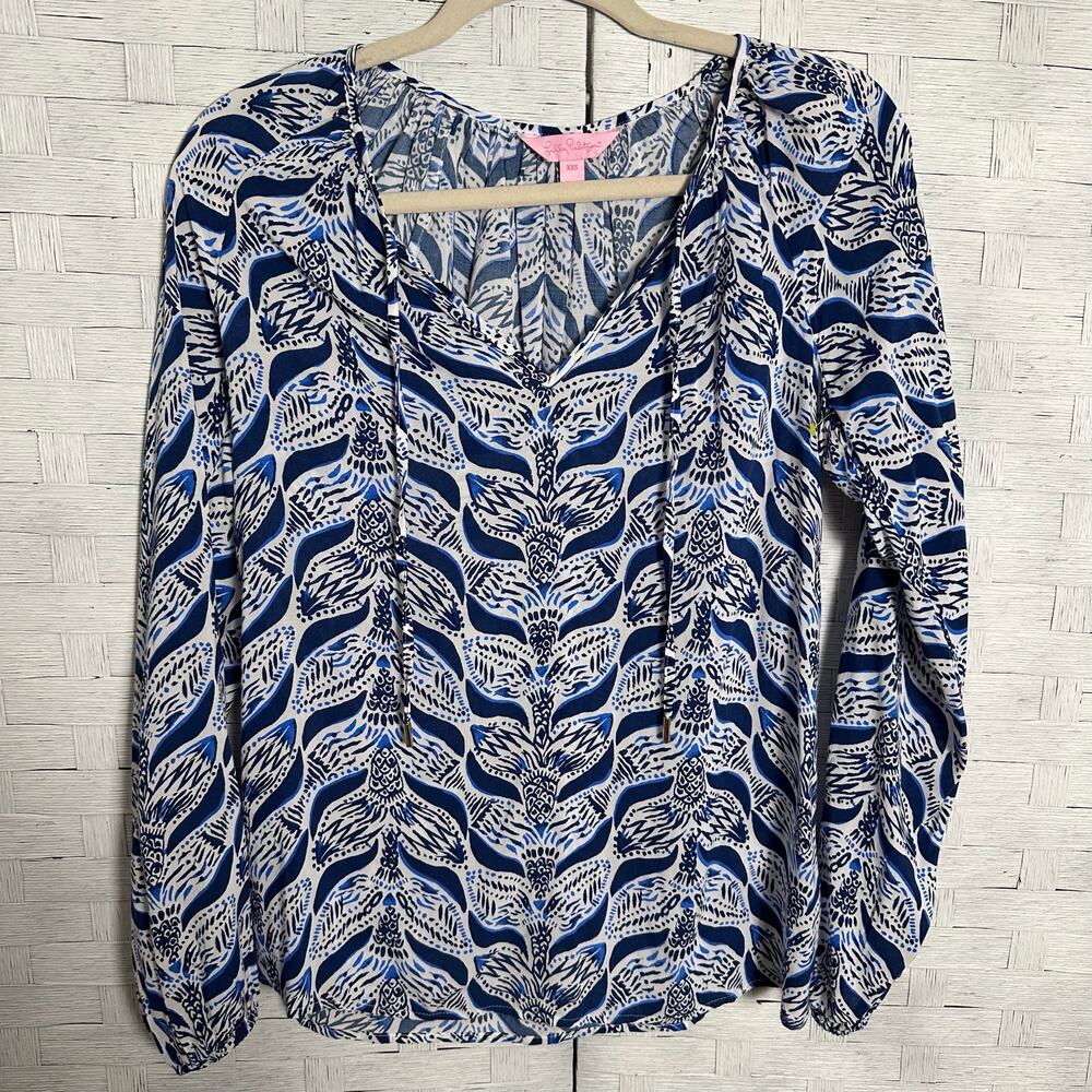 Lilly Pulitzer women s Willa tunic blouse bohemian‎ feminine birds coastal